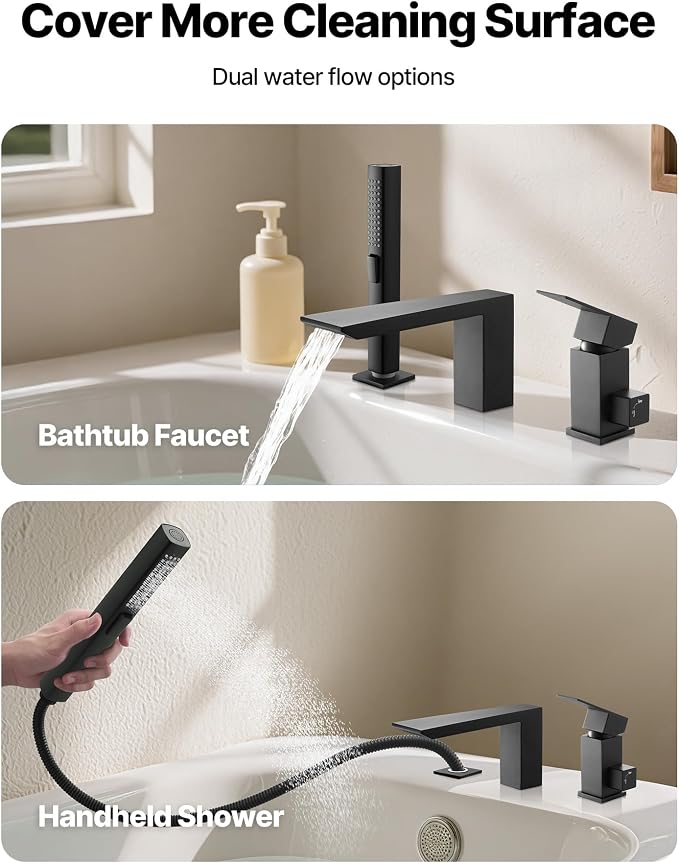VEVOR Roman Tub Faucet, 3 Hole Waterfall Bathtub Faucet, Roman Bathtub Faucets - Image 6