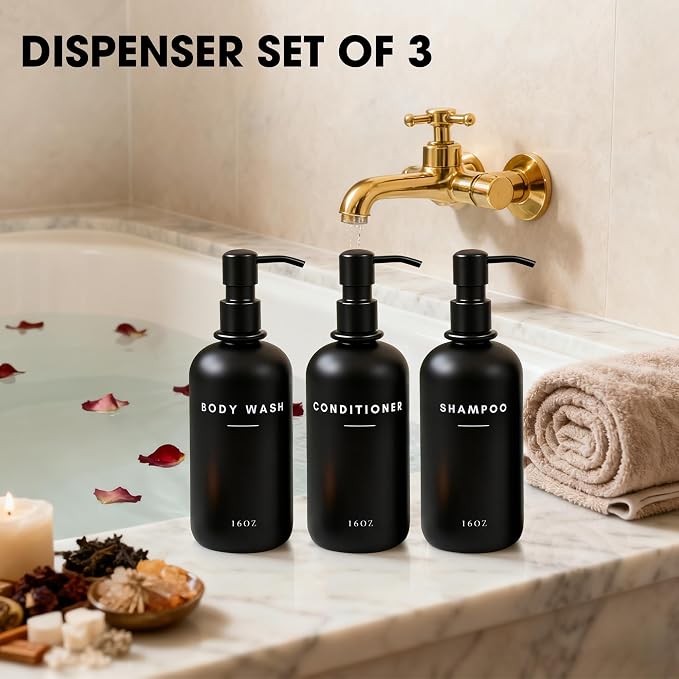 Set of 3 Shampoo and Conditioner Dispenser - 16oz Durable Shower Soap Dispenser - Image 3