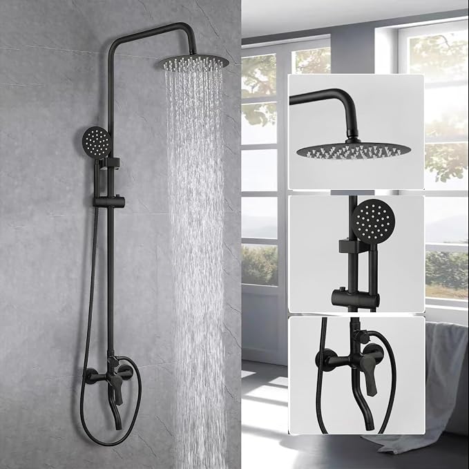 Exposed Shower System 8 Inch Rainfall Shower Head Matte Black Outdoor Shower - Image 3