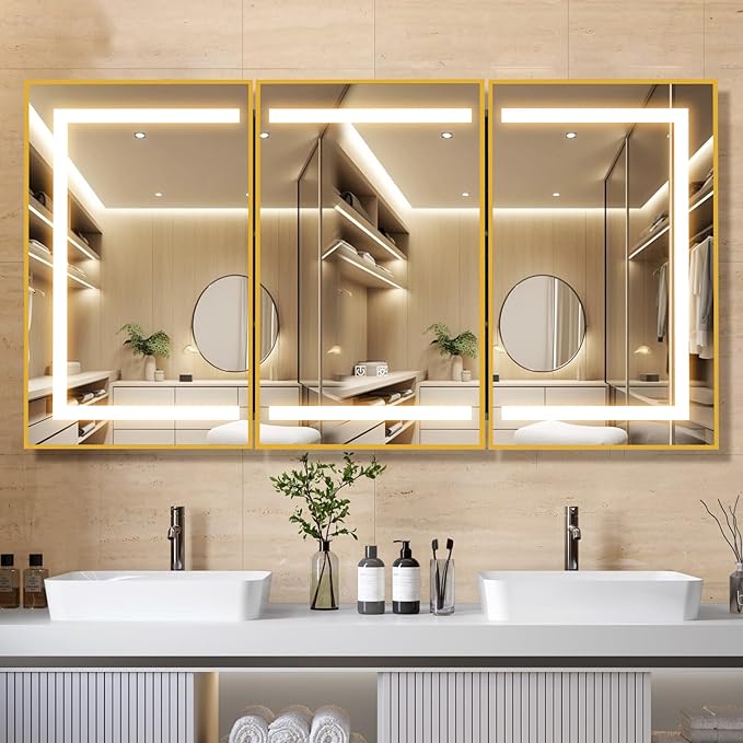 APRILSOUL 48X32 Inch Gold Bathroom Medicine Cabinet by Unknown