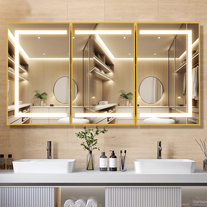 APRILSOUL 60X32 Inch Gold Bathroom Medicine Cabinet by Unknown