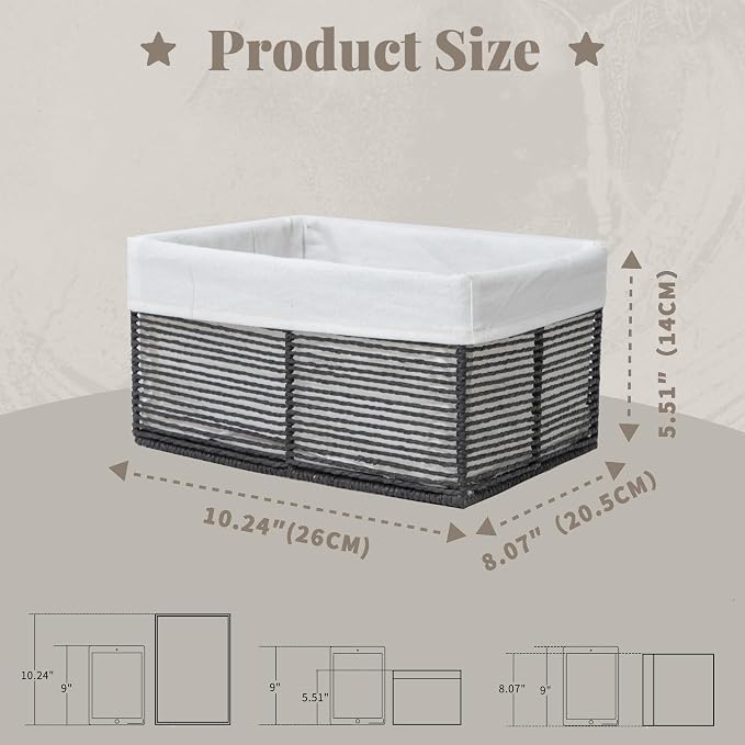 GYASVWU Hand-Woven Paper Rope Storage Baskets, Rectangular Wicker Baskets - Image 3