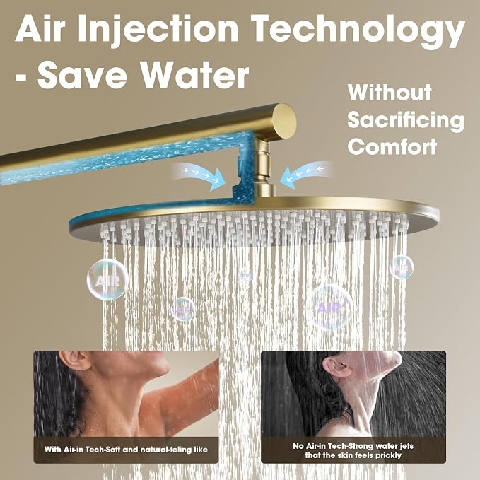 TRUSTMI Brushed Gold Shower System Pressure Balance 10 Inch Rainfall Shower Set - Image 4