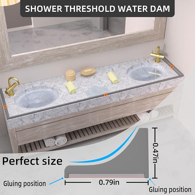 98Inch Collapsible Shower Threshold Water Dam Barrier, Self Adhesive Silicone - Image 2