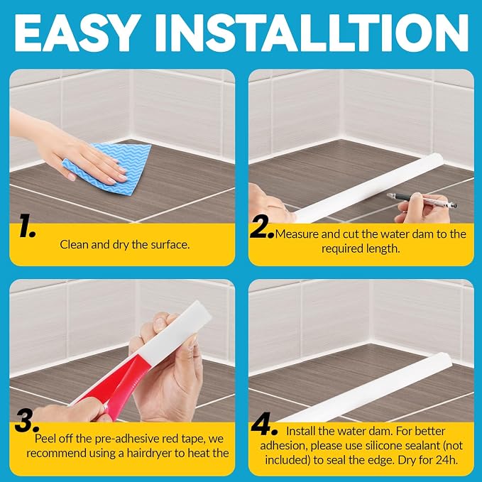 67'' Collapsible Shower Threshold Water Dam Shower Barrier Keeps Water Inside - Image 9