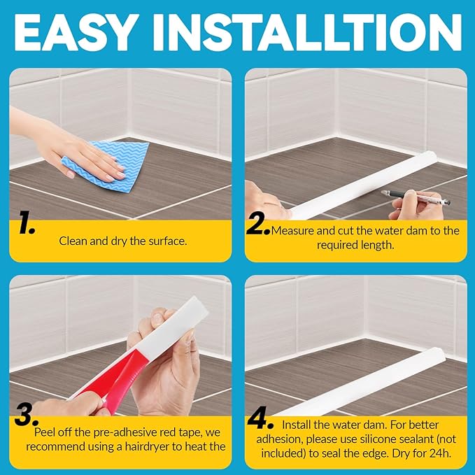 39'' Collapsible Shower Threshold Water Dam Shower Barrier Keeps Water Inside - Image 9