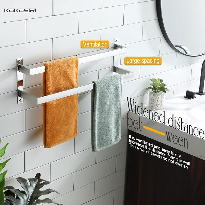 KOKOSIRI Towel Bars Bath Towel Holders 24 Inches Chrome Bathroom 2-Tiers Ladder - Image 6