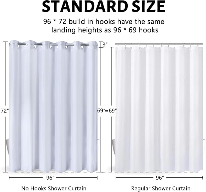 Furlinic Extra Wide No Hook Shower Curtain, 96 Inch Width White Fabric Shower - Image 6