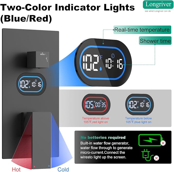 Shower Faucet Set with Hydro Power Temperature Display, Shower System Bathroom - Image 2