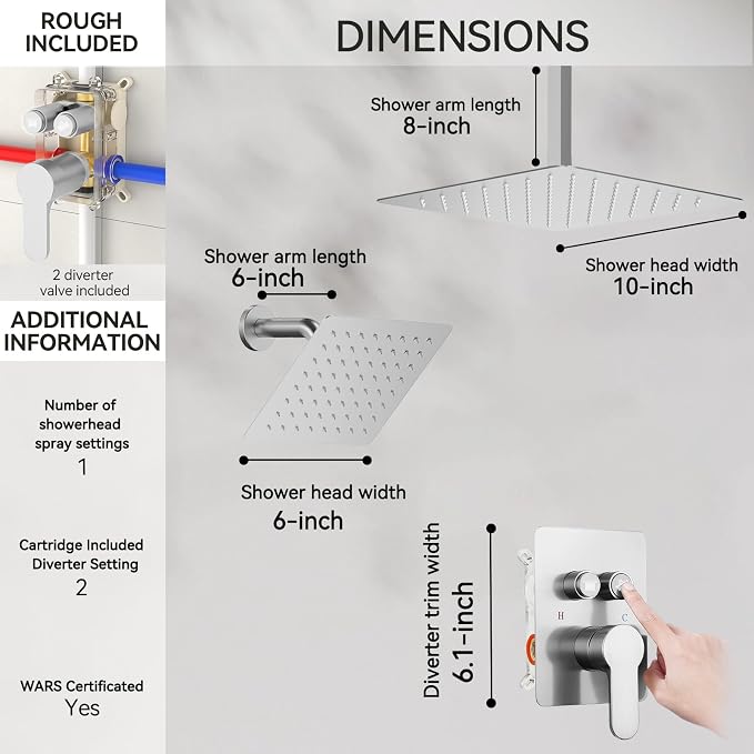 Shower Faucet Set Brushed Nickel Shower System, STARBATH 10" Ceiling Mount Rain - Image 2