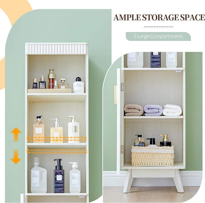 68" Tall Bathroom Storage Cabinet, Narrow Fluted Tower Cabinet - Image 4