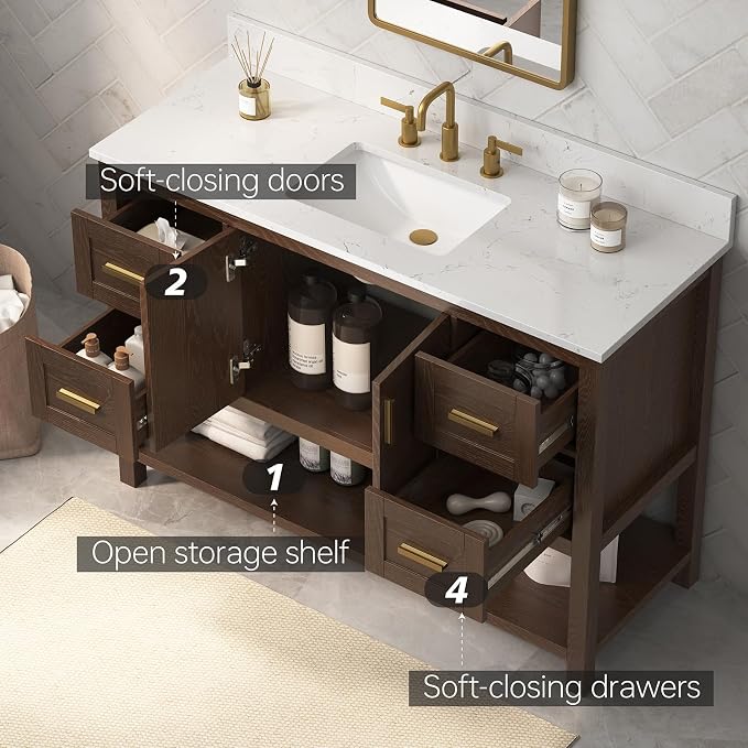 48 Inch Bathroom Vanity with Sink, Farmhouse Storage Cabinet with Drawers & - Image 7