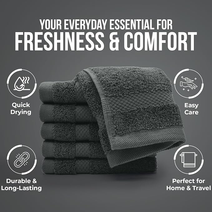 DAN RIVER 12-Pack Premium 100% Cotton Gray Face Towels – Reusable Face Towel Set - Image 7