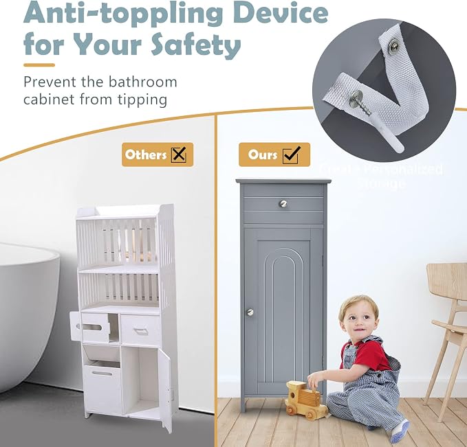 COSTWAY Bathroom Storage Cabinet, Single Door Floor Cabinet - Image 6