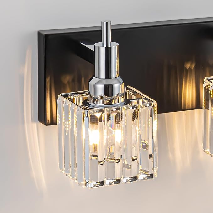 Black Chrome Bathroom Vanity Lights, 5 Lights Modern Crystal Bathroom Lighting - Image 7