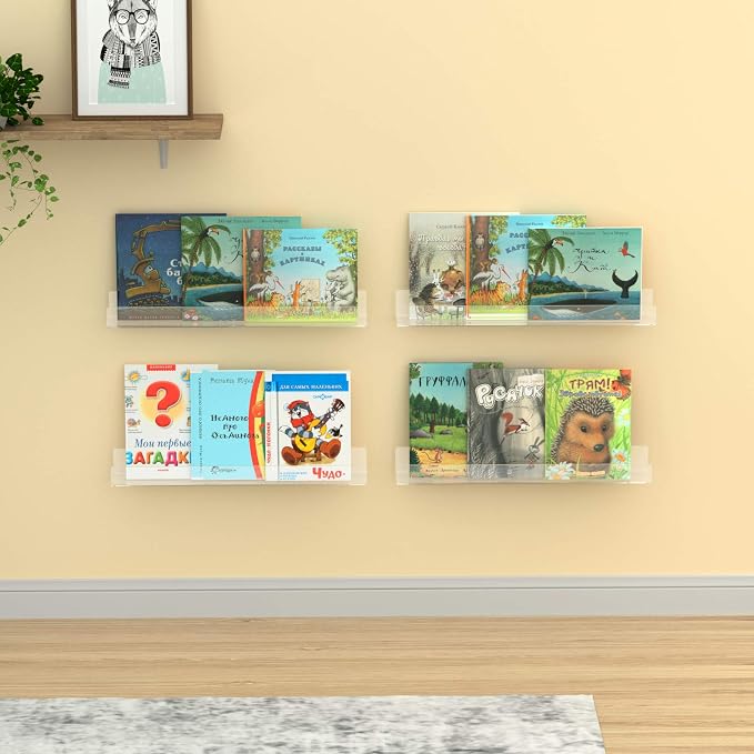 NIUBEE 24" Premium Acrylic Floating Nursery Kids Bookshelf Wall Ledge Shelf - Image 5