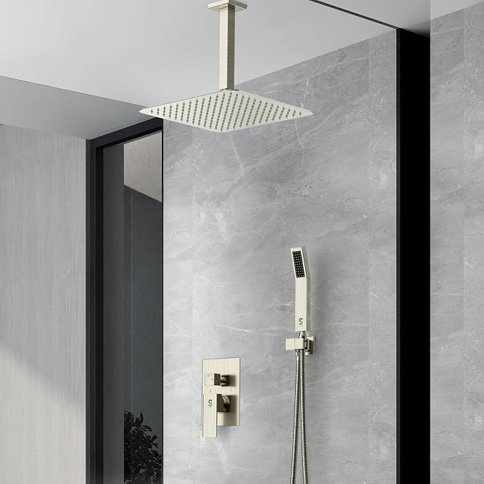 SR SUN RISE 12 Inch Ceiling Mount Brushed Nickel Shower System Bathroom Luxury - Image 6