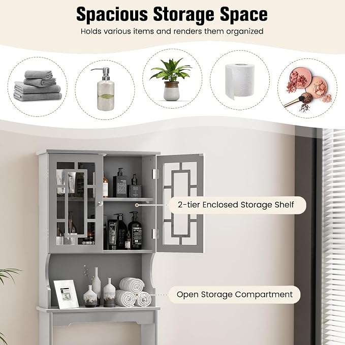 COSTWAY Over The Toilet Storage Cabinet, Bathroom Shelf Over Toilet, Double - Image 7
