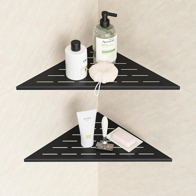 Neodrain 12 Inch Matte Black Corner Shelf Set of 2, Shower Shelves by Neodrain