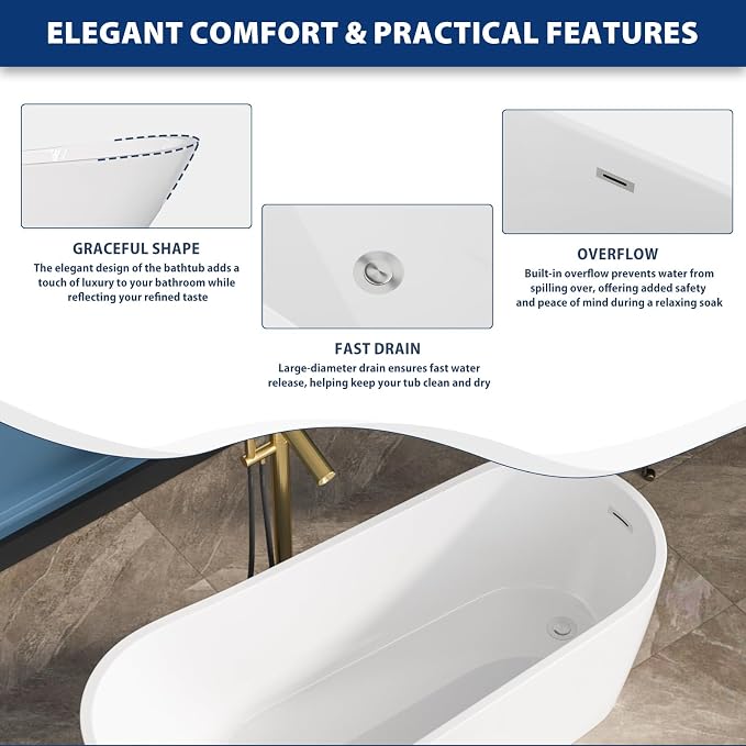 Sarlai 67 Inch Acrylic Freestanding Soaking Bathtub Contemporary Soaking White - Image 6