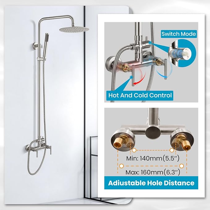 gotonovo Outdoor Shower Fixtures SUS304 Stainless Steel Rain Shower Kit Faucet - Image 4