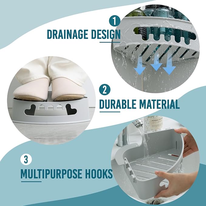 TAILI Corner Shower Caddy with Suction Cups, Wall Mounted Organizer Plastic Rack - Image 4
