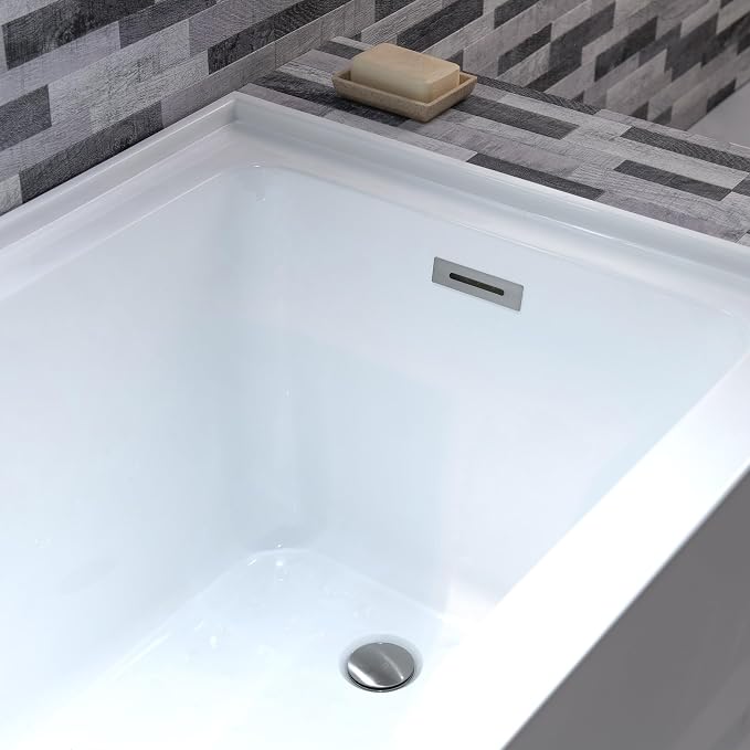 WOODBRIDGE 60" Acrylic Rectangular Alcove Soaking Bathtub in White - Image 7