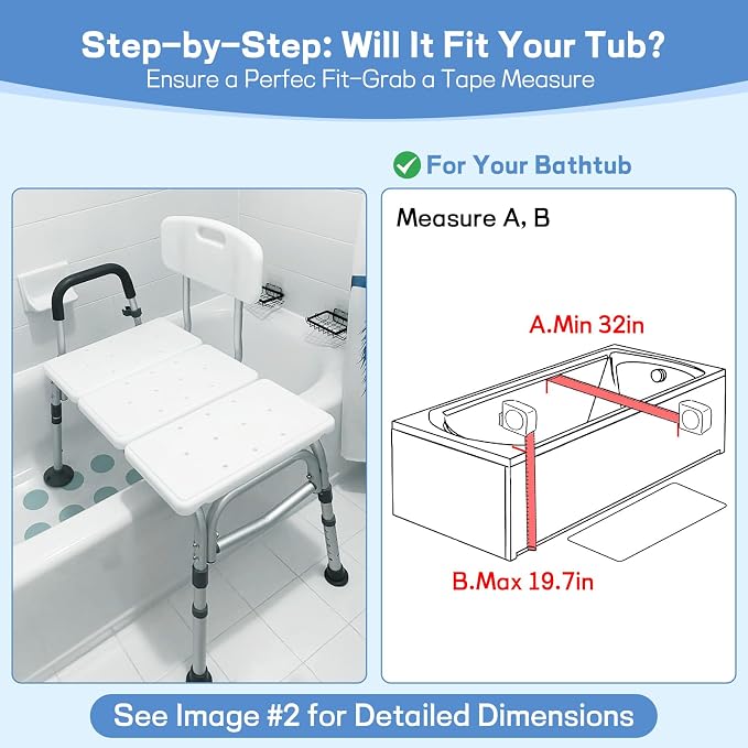 TABEKE Tub Transfer Bench for Bathtub, Tool Free Assembly Shower Chair - Image 2