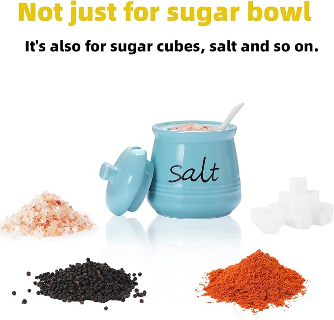 ONTUBE Ceramic Salt Bowl with Lid and Spoon 12oz - Image 4