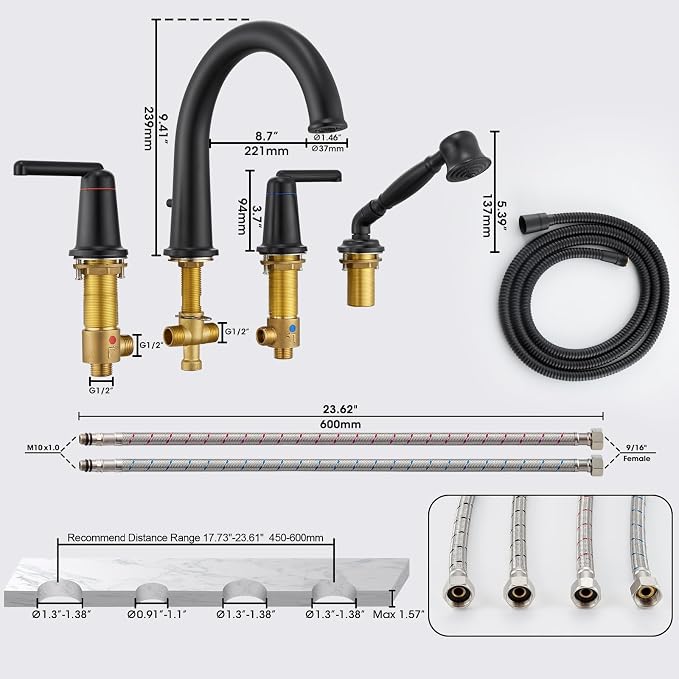 Roman Tub Faucet Set with Hand Shower, KRUZOO Bathtub Faucet Set Trim Kit with - Image 7