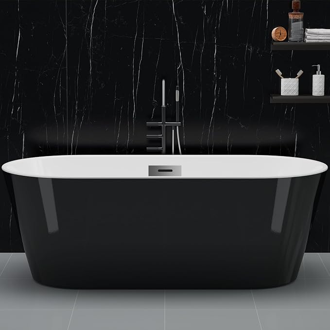 59" Deep Soaking Bathtub, Non-Slip Acrylic Tub - Image 7