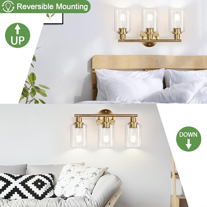 3-Light Bathroom Light Fixtures, Brushed Brass Bathroom Wall Lights - Image 5