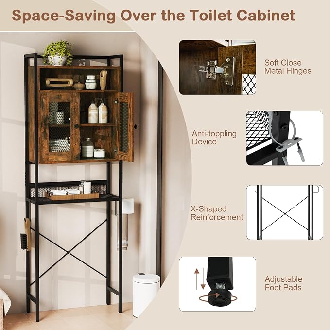 Tangkula Over The Toilet Storage Cabinet, 5-Tier Space Saver Above Toilet - Image 7
