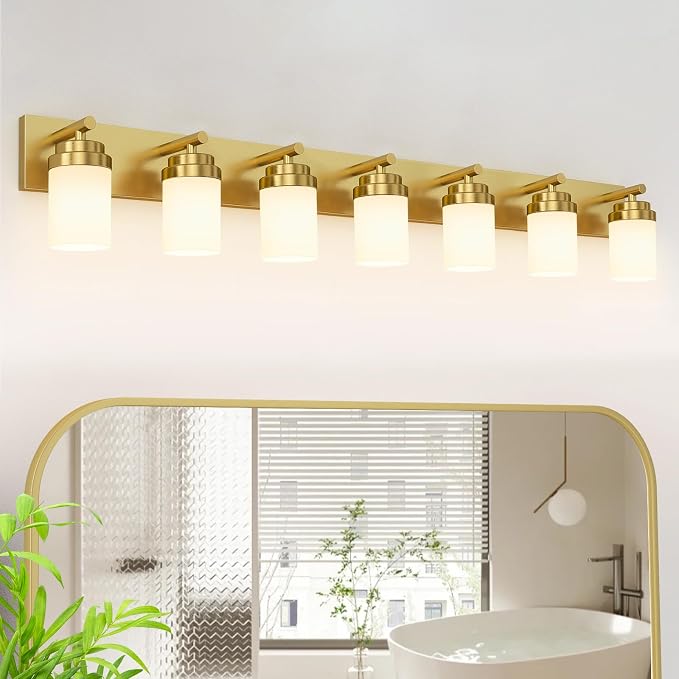 IZORRO Bathroom Vanity Light Fixture, 7-Light 51 Inch Gold Bathroom Light by IZORRO