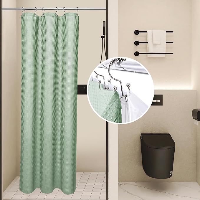 LaCyan 3 in 1 Waterproof Waffle Weave Shower Curtain and Clear Liner Set by Lacyan