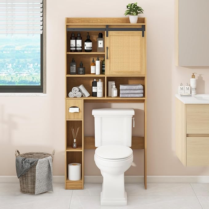Over The Toilet Storage Cabinet, Farmhouse Rattan Storage Cabinet Over Toilet by Vabches