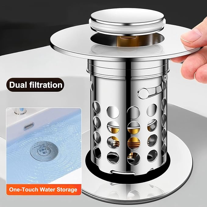 Beruth Bathroom Sink Stopper Hair Catcher, 304 Stainless Steel Pop Up Drain - Image 6