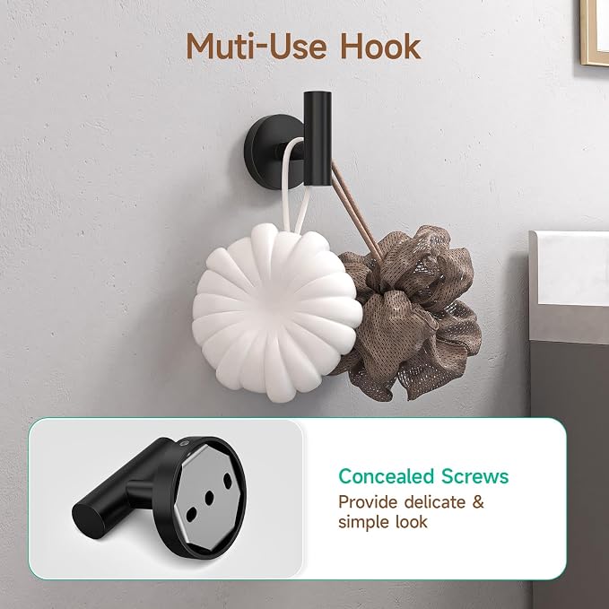 USHOWER Matte Black Bathroom Hardware Set, Modern 24-Inch Towel Bar Set Wall - Image 8