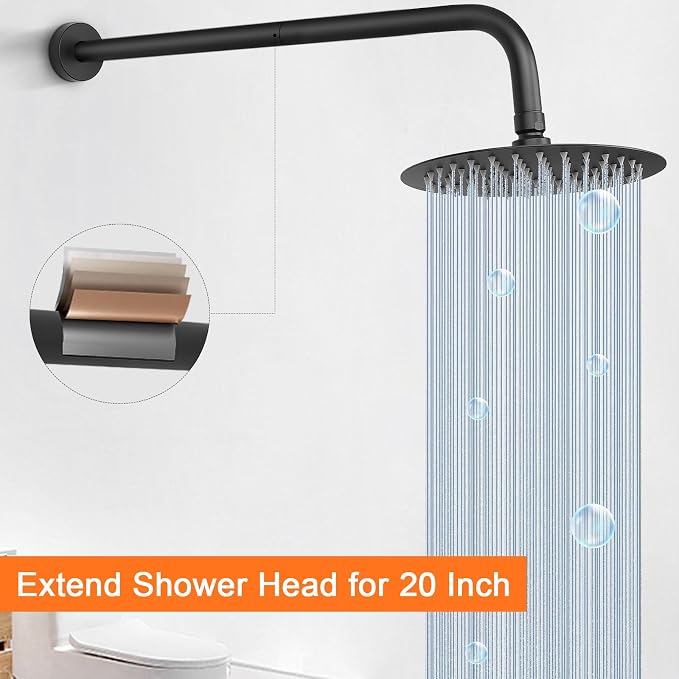 HarJue Shower Arm with Flange and Teflon Tape, Wall Mounted Shower Pipe 304 - Image 5