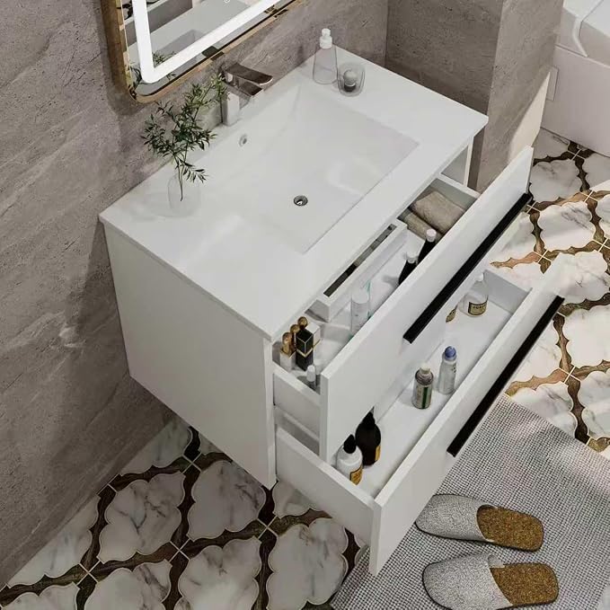 30 Inch Bathroom Vanity Sink Cabinet, Modern Wall Mounted Floating Bathroom - Image 6