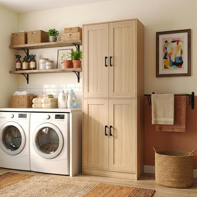 71" Tall Kitchen Pantry Cabinet, Freestanding Food Storage Organizer - Image 5