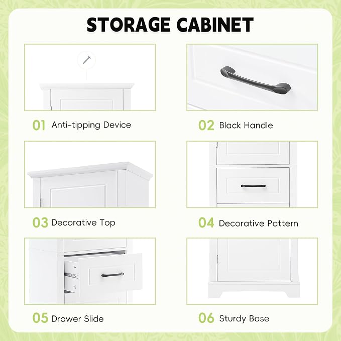 Slim Bathroom Storage Cabinet, Wood Tall Narrow White Bathroom Storage Cabinet - Image 6