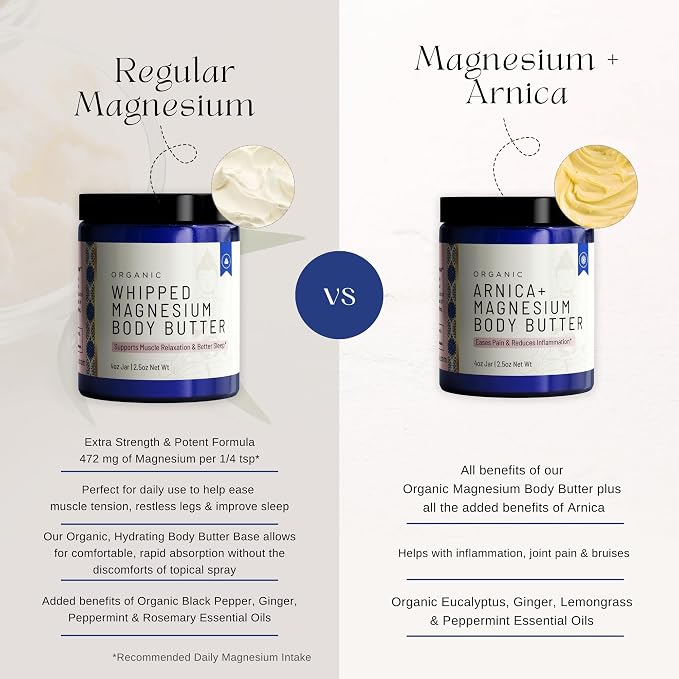 Organic Arnica + Magnesium Whipped Body Butter, 4 oz Jar, Extra Strength Formula - Image 7