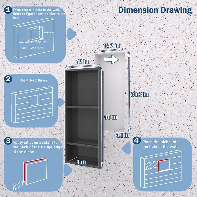 Stainless Steel Niche for Shower Wall，Shower Niche Insert Tile Ready ，Organizer - Image 6