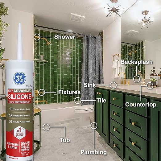 GE Advanced Silicone Caulk for Kitchen & Bathroom, 10 fl oz Cartridge, 1 Pack - Image 4