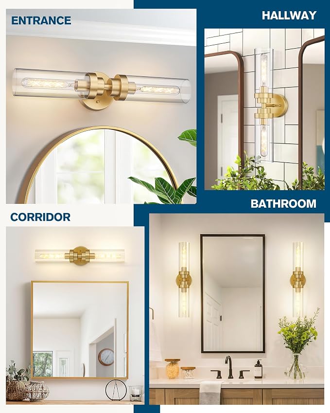 Emak Modern 22 Inch Gold Bathroom Light Fixtures Over Mirror, Cylinder Bathroom - Image 5