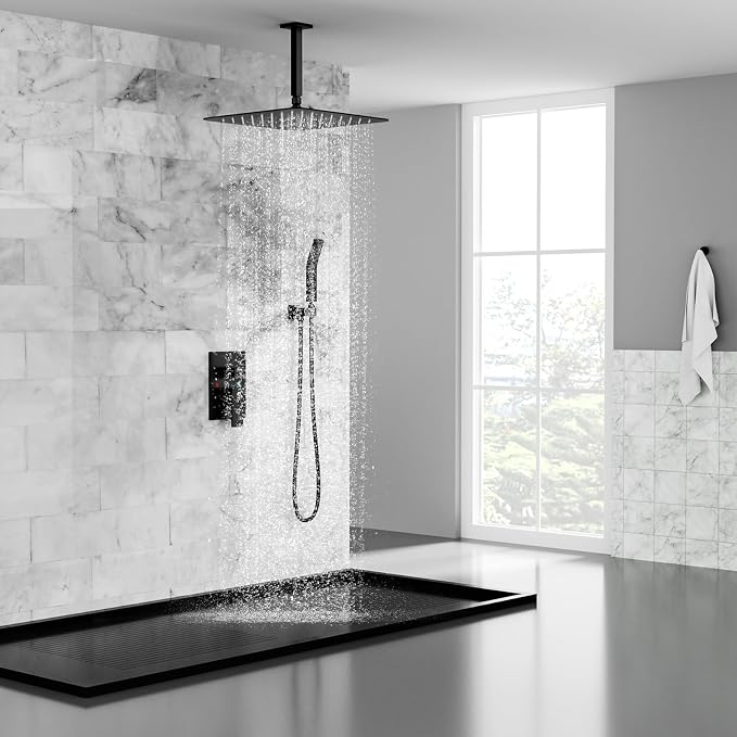 SR SUN RISE 16 Inches Matte Black Shower Set System Bathroom Luxury Rain Mixer - Image 2
