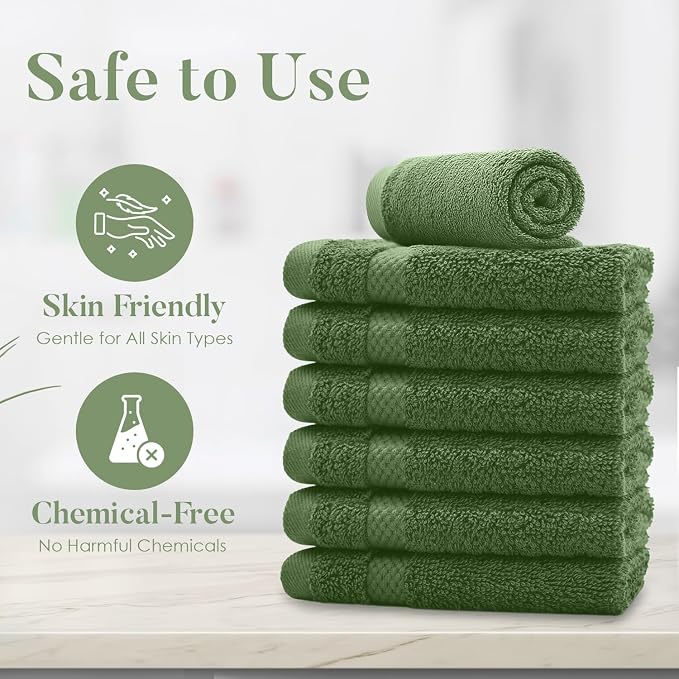 DAN RIVER 12-Pack Premium 100% Cotton SAGE Green Face Towels – Reusable Face - Image 8