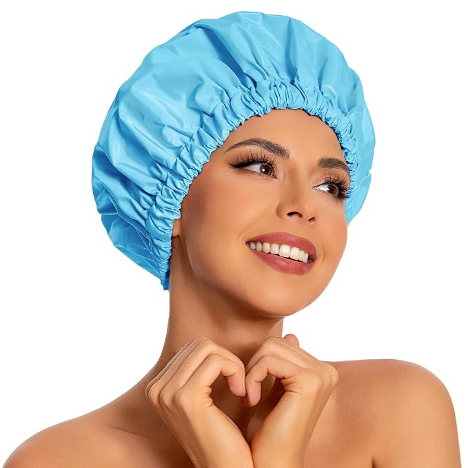 Reusable Shower Cap for Women, Large Waterproof Shower Bonnet Washable Elastic by Edoneery