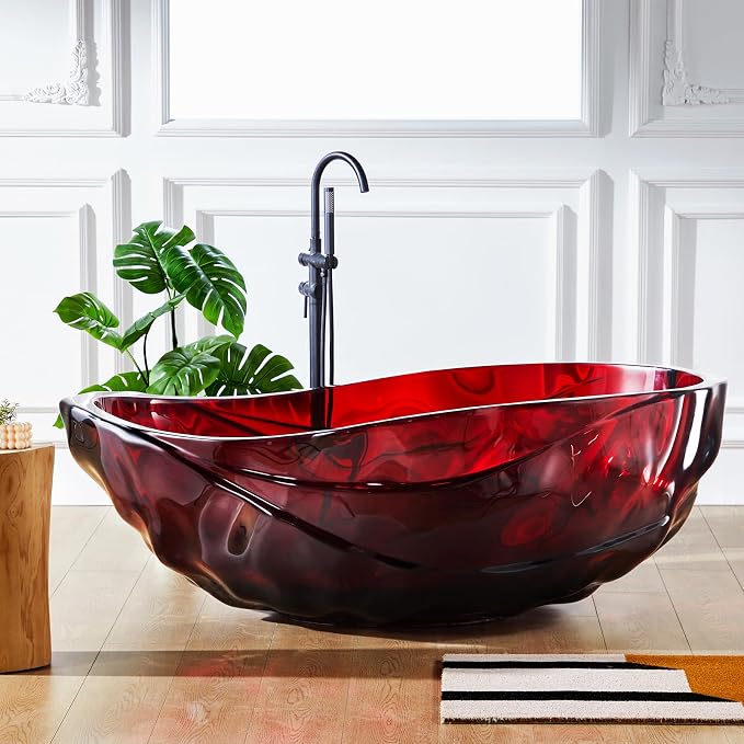 Cpingao 67" Resin Translucent Freestanding Bathtub, Modern Oval Stand Alone Tubs - Image 2